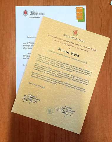 8 Marzo 2021 - Consegna pergamena "Cittadinanza Onoraria" a Franca Viola